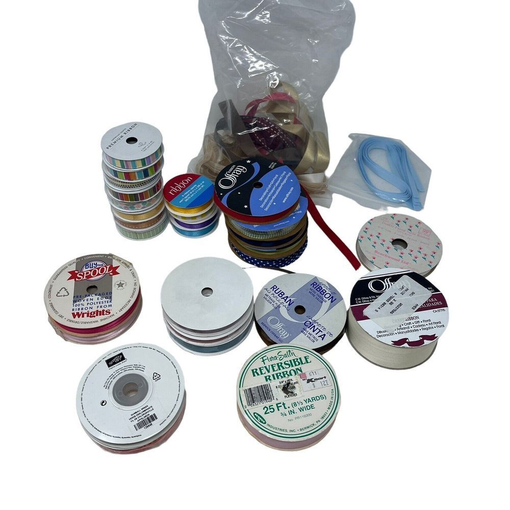 Vintage Lot of 25+ Full/Part Spools of Crafting Novelty Ribbon New & Used Assrt
